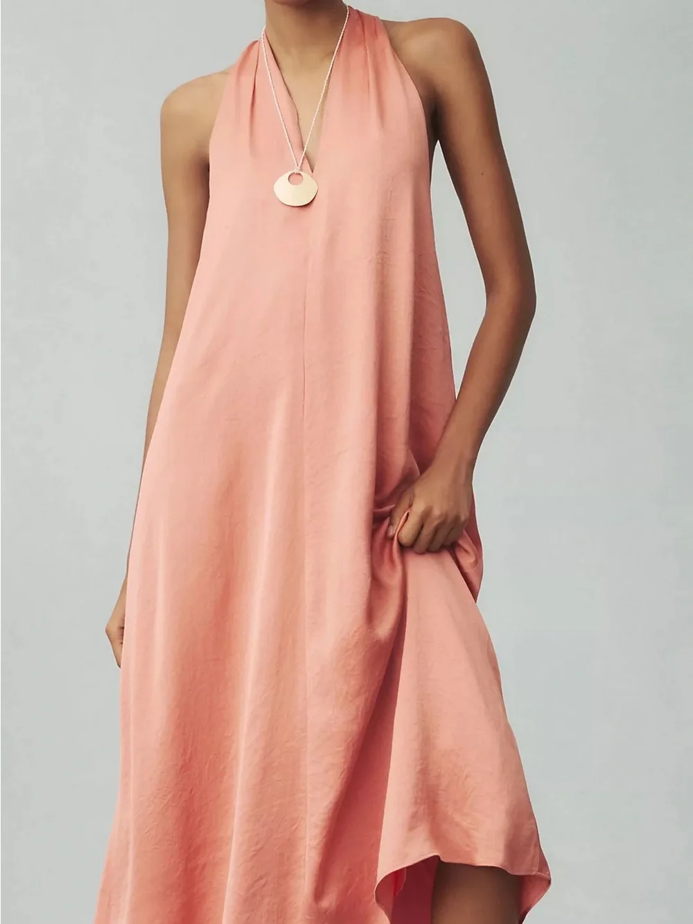 Anthropologie Coral Halter Open Back Fluid Draped Resort Wedding Dress Size S